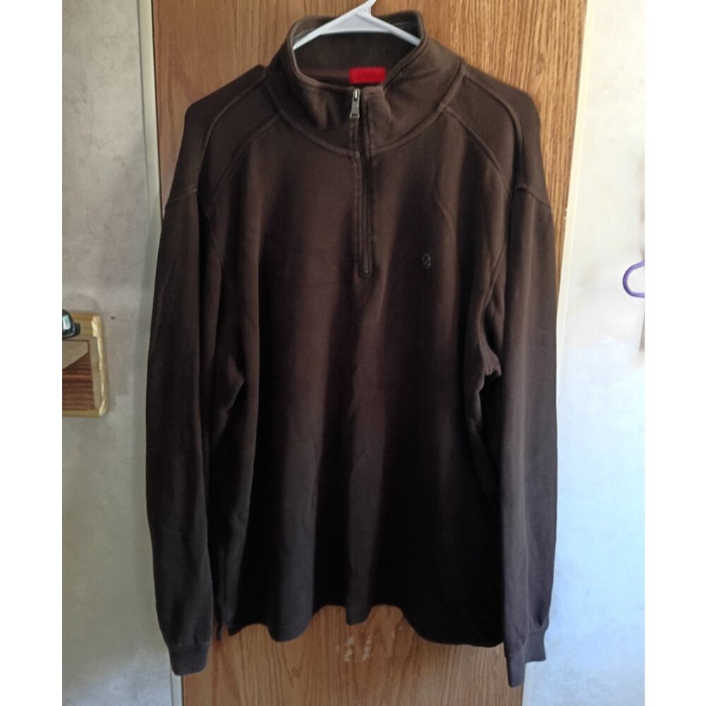 IZOD Chocolate Brown Quarter Zip Sweater L Cotton Preppy Golf Grandpa Core
